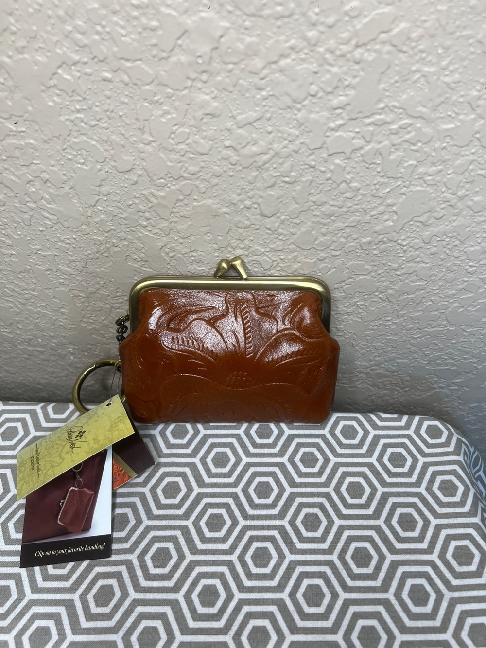 Patricia Nash tooled Leather Kiss-Lock Coin Purse LTG BORSE Florence